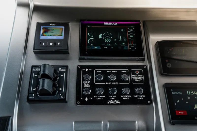Mana Yacht Photos Pics Control panel of Maori 54XL 2025 boat with navigation and lighting controls.