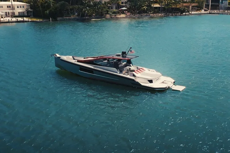 Mana Yacht Photos Pics Luxury Maori 54XL yacht from 2025 on serene blue waters.