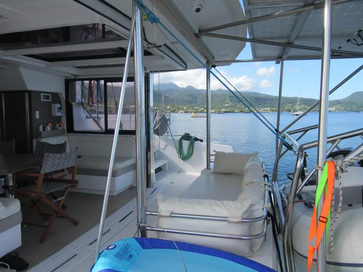Lady Ana Yacht Photos Pics Luxurious Bali 4.1 catamaran interior with scenic ocean view, featuring comfortable seating, 2020 model.