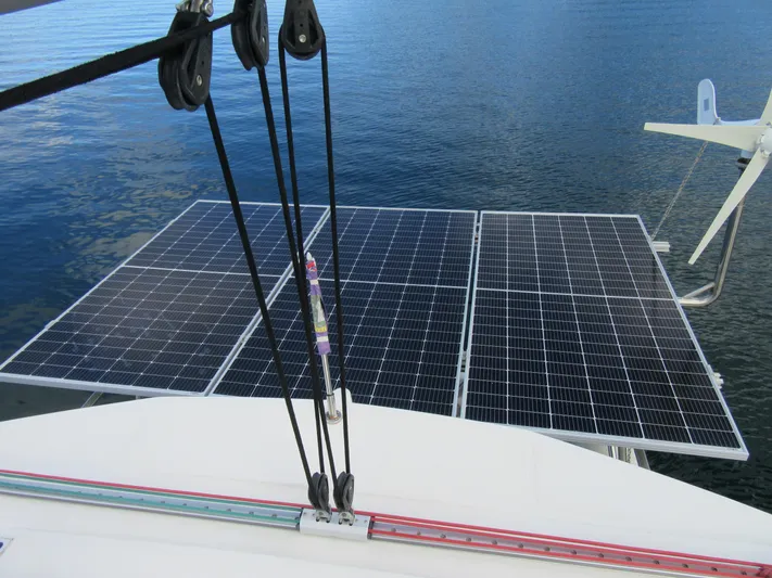 Lady Ana Yacht Photos Pics Solar panels on a Bali 4.1 catamaran, 2020 model, harnessing renewable energy on water.