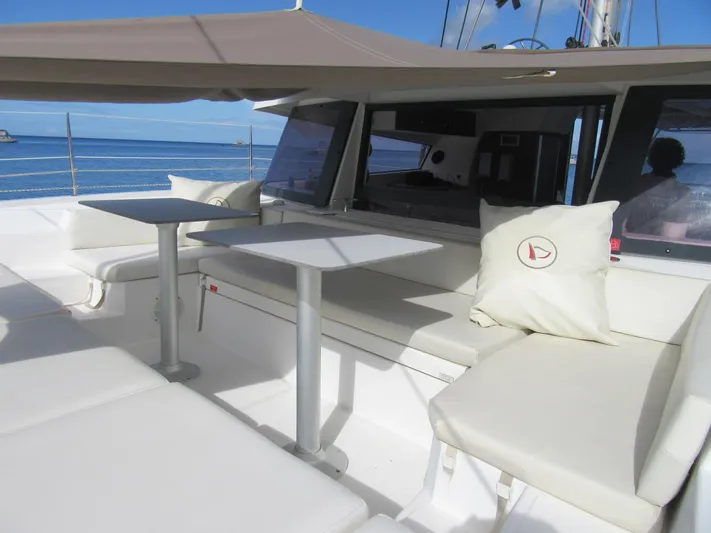Lady Ana Yacht Photos Pics Luxurious seating area on a 2020 Bali 4.1 catamaran with ocean view.