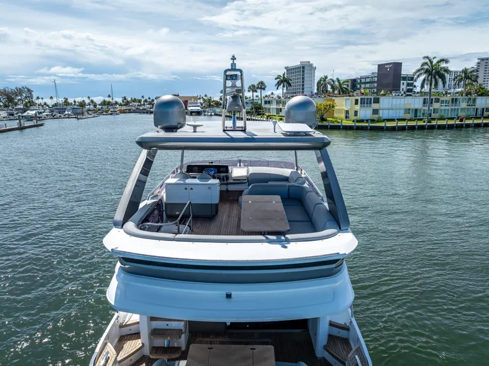  Yacht Photos Pics Luxury Princess F55 yacht on water, showcasing spacious deck and modern design, 2018 model.