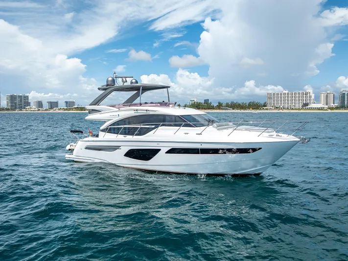  Yacht Photos Pics Luxury Princess F55 yacht cruising on open water, 2018 model.