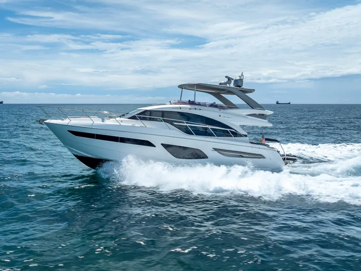  Yacht Photos Pics Luxury Princess F55 yacht cruising on open sea, 2018 model.