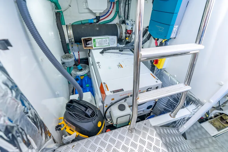  Yacht Photos Pics Engine room of 2018 Princess F55 yacht with Cummins generator and equipment.