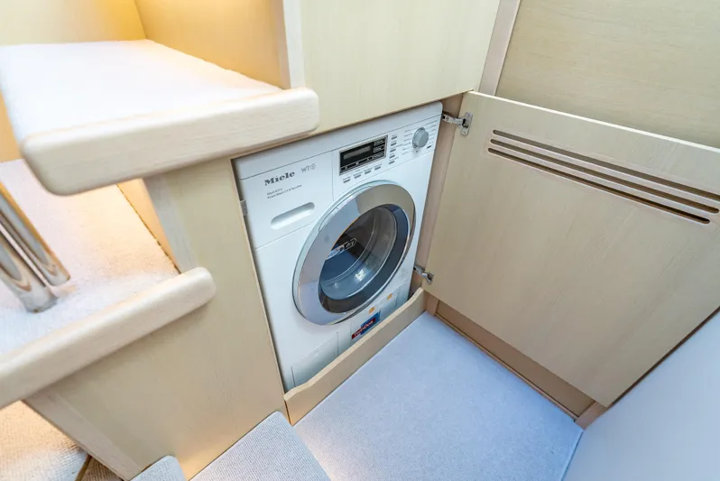  Yacht Photos Pics Compact Miele washing machine in 2018 Princess F55 yacht interior.