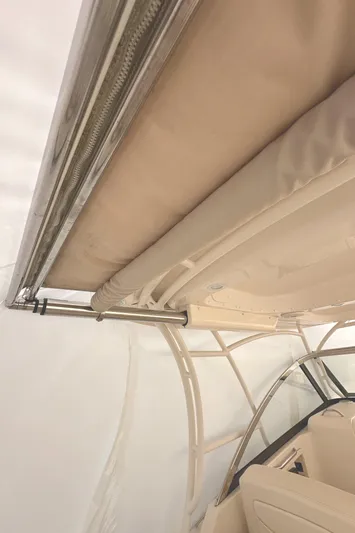 Badger Yacht Photos Pics 2015 Grady-White Freedom 307 boat interior with retractable canopy detail.