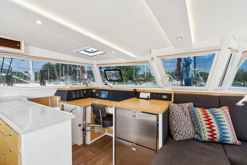 Carolina Red Yacht Photos Pics Modern interior of 2024 St Francis 460 yacht with sleek design and comfortable seating.
