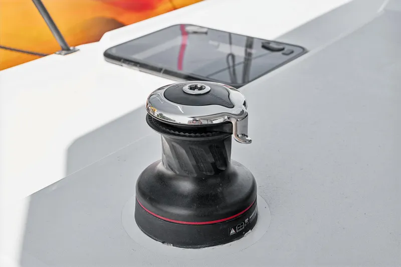 Carolina Red Yacht Photos Pics Winch on 2024 St Francis 460 yacht deck, featuring sleek design and modern technology.