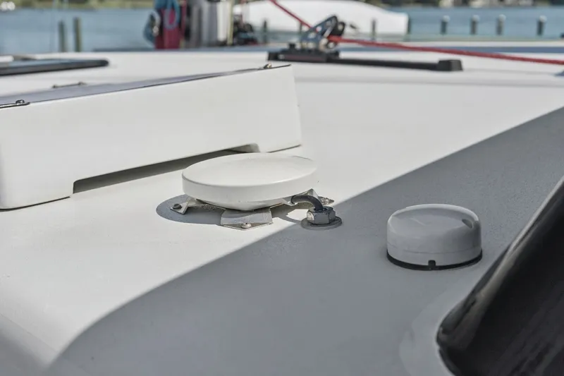 Carolina Red Yacht Photos Pics Close-up of 2024 St Francis 460 yacht deck details with fittings.