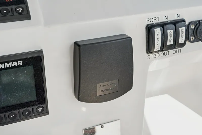 Carolina Red Yacht Photos Pics Control panel of 2024 St Francis 460 yacht with Yanmar display and Maxwell auto anchor.