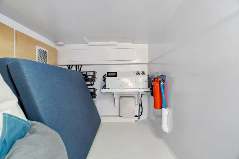 Carolina Red Yacht Photos Pics Interior of 2024 St Francis 460 with equipment and storage space.