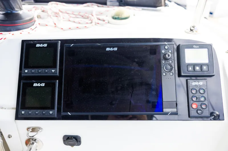Southern Wild Yacht Photos Pics Control panel of a 2018 Lagoon 40 catamaran with B&G navigation equipment.