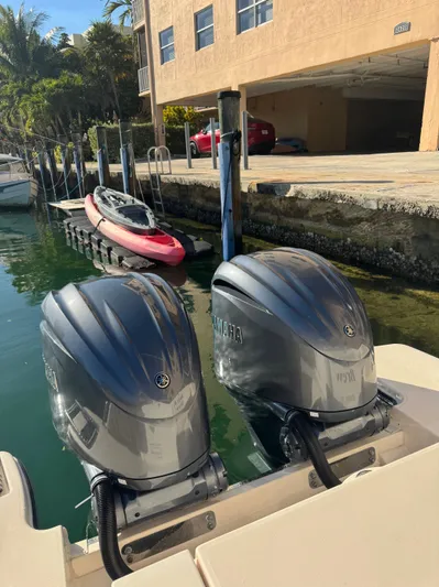 Bugs And Brew Yacht Photos Pics Grady-White 326 CAN 2024 with Yamaha engines at dock.