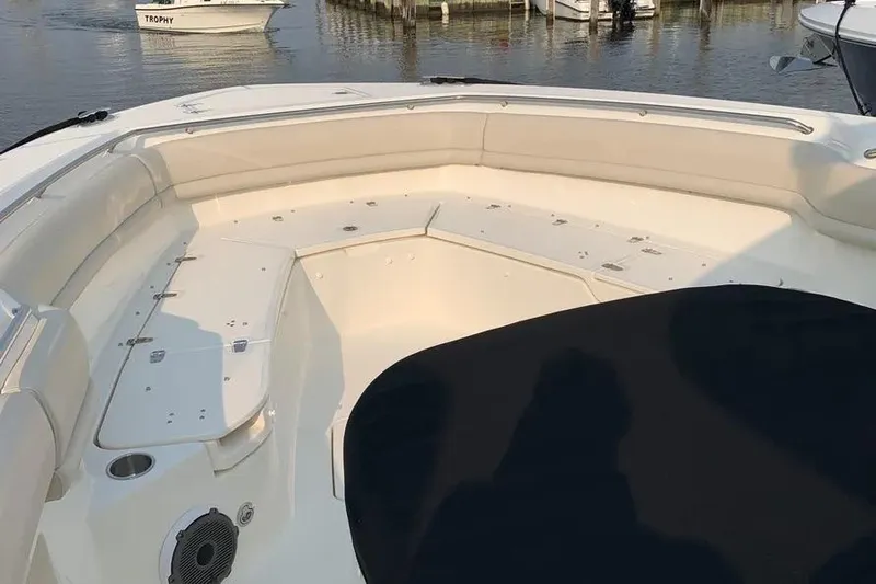  Yacht Photos Pics 2019 Boston Whaler 380 Outrage boat interior with spacious seating and sleek design.