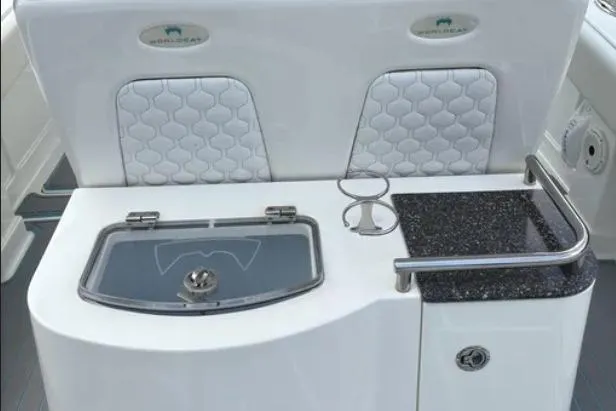  Yacht Photos Pics World Cat 280 CC-X 2020 boat interior with sleek seating and modern amenities.