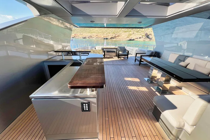 Smooth Operator Yacht Photos Pics Luxurious Jongert 39m yacht deck with modern seating and scenic ocean view, 2011 model.