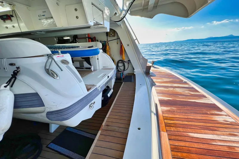 Smooth Operator Yacht Photos Pics Luxurious 2011 Jongert 39m yacht deck with ocean view and open storage area.