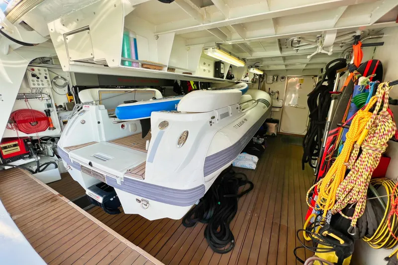 Smooth Operator Yacht Photos Pics Interior of 2011 Jongert 39m yacht with equipment and inflatable boat.