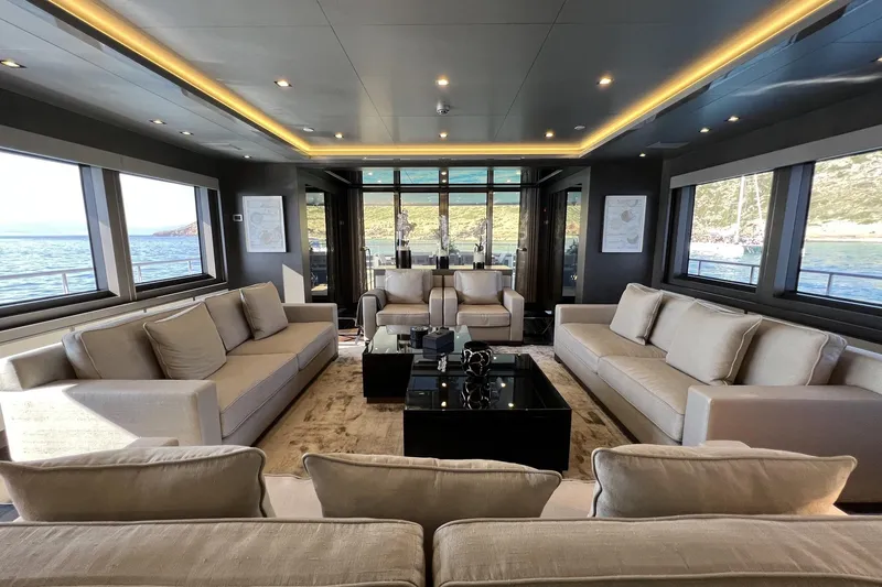 Smooth Operator Yacht Photos Pics Luxurious interior of 2011 Jongert 39m yacht with elegant seating and panoramic ocean views.