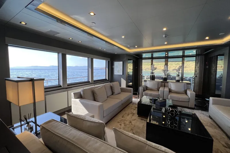 Smooth Operator Yacht Photos Pics Luxurious interior of 2011 Jongert 39m yacht with ocean view and elegant seating.