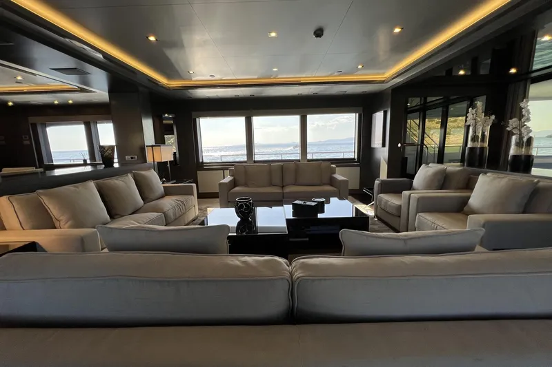 Smooth Operator Yacht Photos Pics Luxurious interior of 2011 Jongert 39m yacht with elegant seating and ocean view.