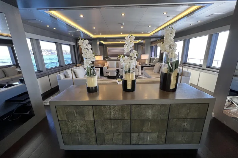 Smooth Operator Yacht Photos Pics Luxurious interior of 2011 Jongert 39m yacht with elegant decor and large windows.