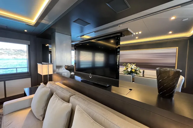 Smooth Operator Yacht Photos Pics Luxurious interior of 2011 Jongert 39m yacht with modern decor and sea view.