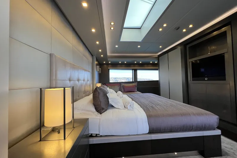 Smooth Operator Yacht Photos Pics Luxurious bedroom interior of 2011 Jongert 39m yacht with modern design and ambient lighting.