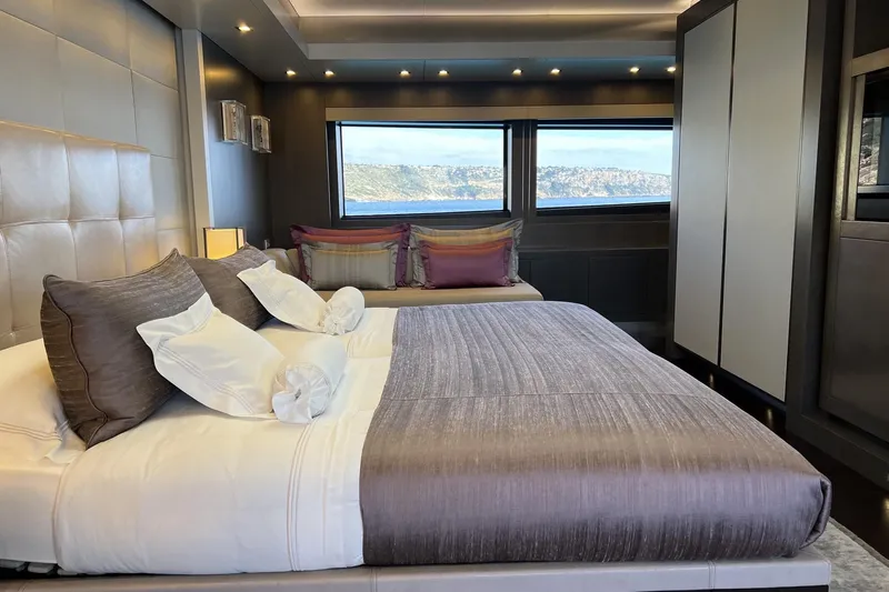 Smooth Operator Yacht Photos Pics Luxurious bedroom interior on a 2011 Jongert 39m yacht with ocean view windows.