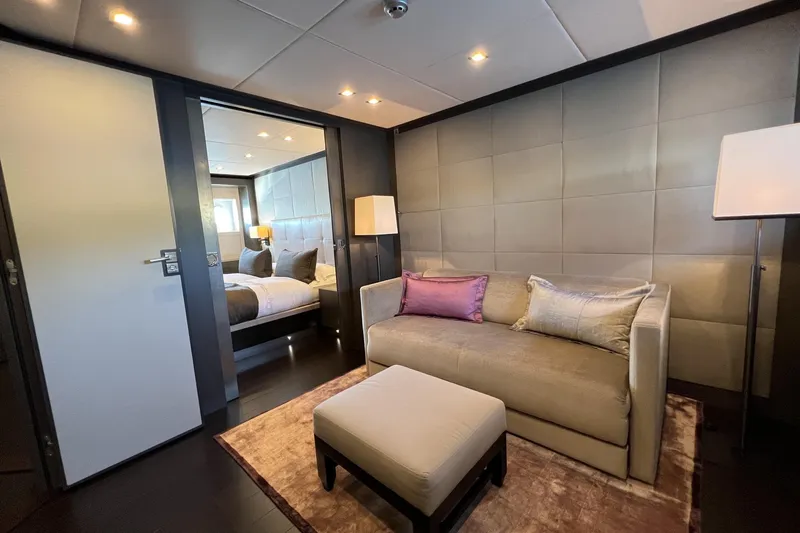 Smooth Operator Yacht Photos Pics Luxurious interior of 2011 Jongert 39m yacht with modern bedroom and cozy seating area.