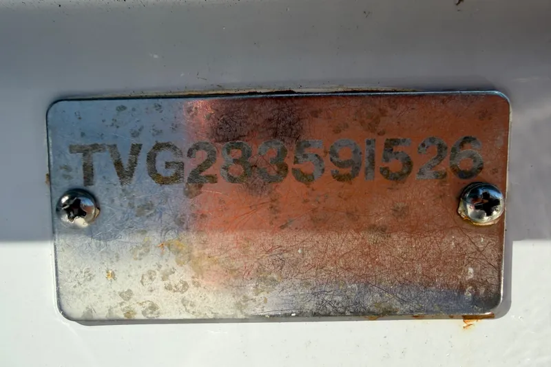  Yacht Photos Pics Metallic identification plate on 2026 Twin Vee 280 GFX2 CC boat.