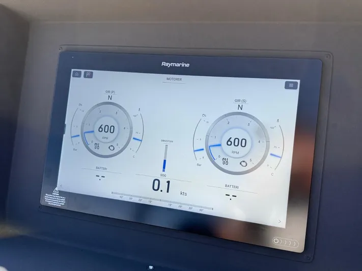  Yacht Photos Pics Raymarine display on 2023 Windy 37 Shamal showing engine RPM and speed.
