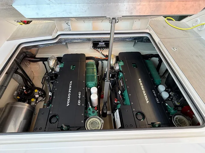  Yacht Photos Pics 2023 Windy 37 Shamal engine compartment with dual Volvo Penta D6-440 engines.