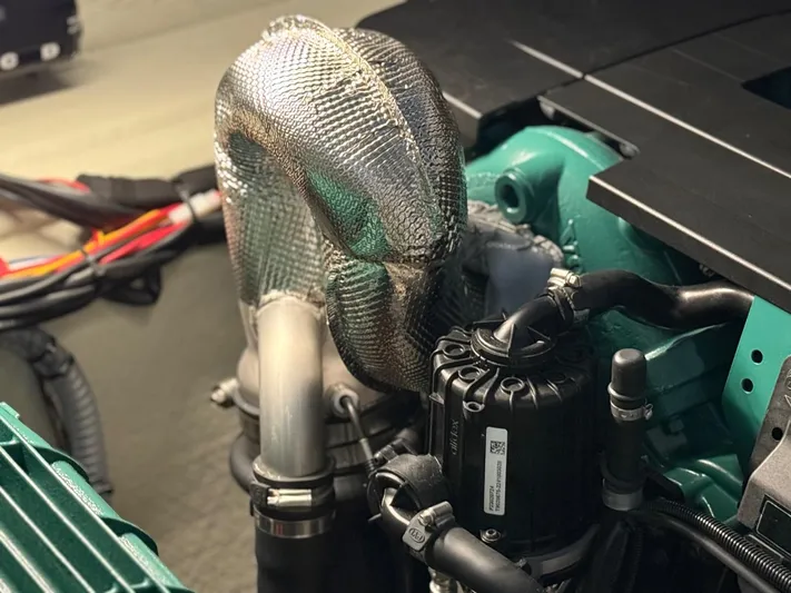  Yacht Photos Pics Engine compartment of 2023 Windy 37 Shamal boat, showcasing advanced mechanical components.