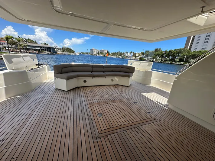  Yacht Photos Pics Spacious deck of 1998 Ferretti Yachts 80 with waterfront view and comfortable seating.