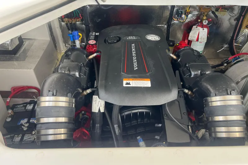  Yacht Photos Pics Engine compartment of 2023 Regal 28 Express with Volvo Penta engine.