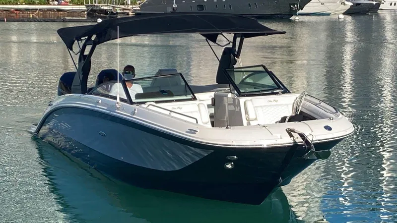 2020 Sea Ray 290 Sdx Ob Yacht Photos Pics 2020 Sea Ray SDX 290 Outboard boat on calm water, featuring sleek design and spacious seating.