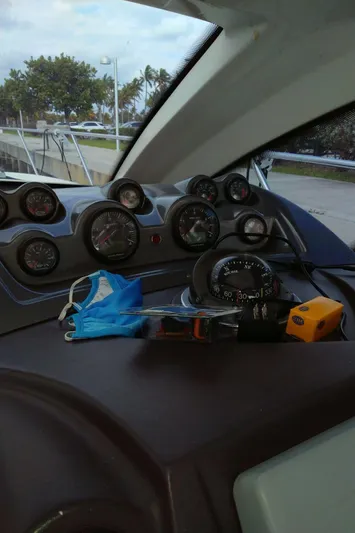 Sol Yacht Photos Pics Dashboard of 2010 Azimut Atlantis 54 yacht with gauges and navigation tools.