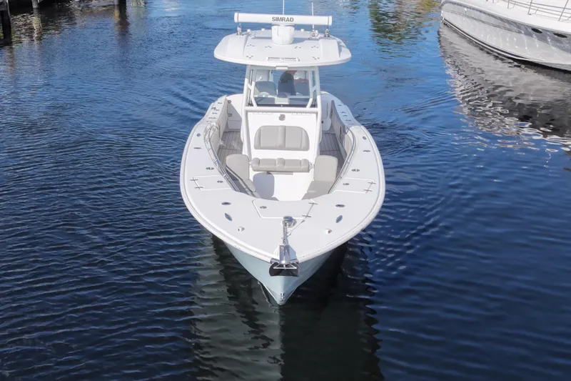  Yacht Photos Pics 2023 Cape Horn 32 XS boat on calm water, front view.