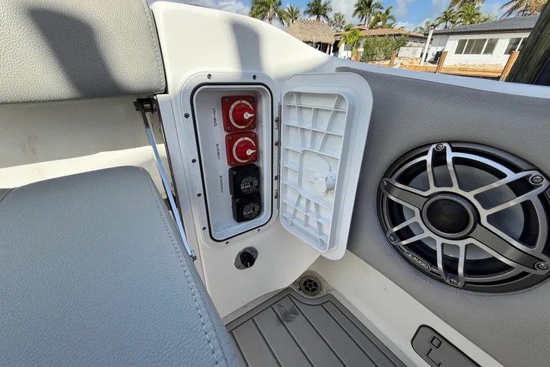  Yacht Photos Pics 2023 Cape Horn 32 XS boat interior with control panel and speaker.