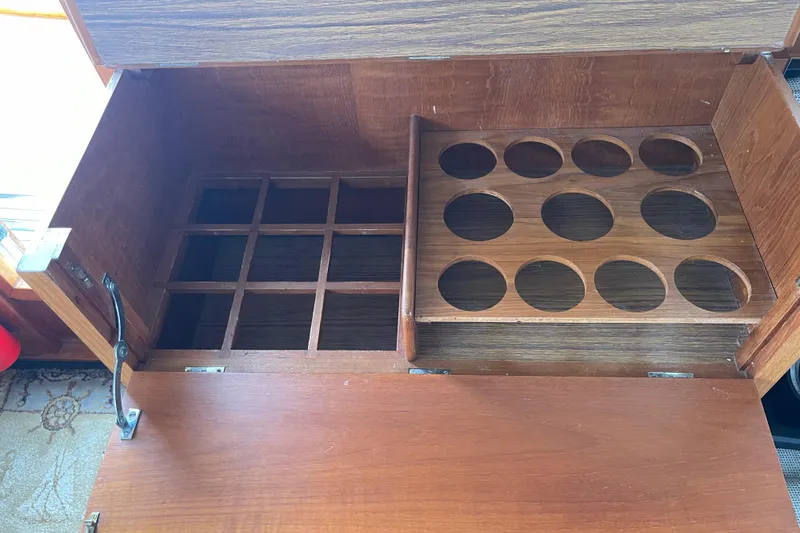  Yacht Photos Pics Wooden storage compartments on a 1980 Grand Banks 42 Europa boat.
