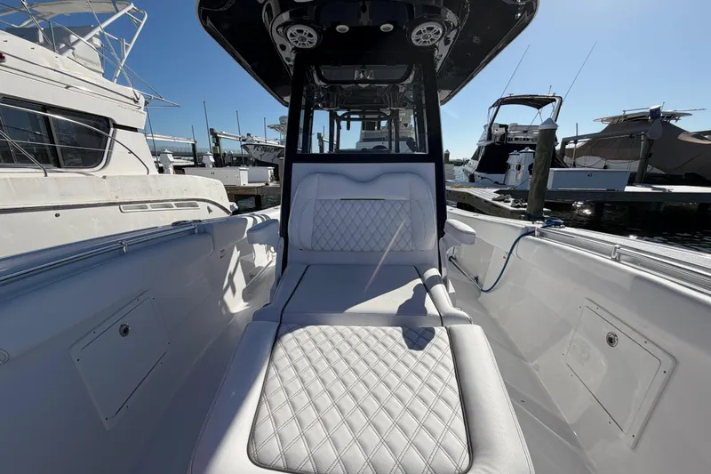 Yacht Photos Pics 2024 Sportsman Open 282TE Center Console boat interior at marina.