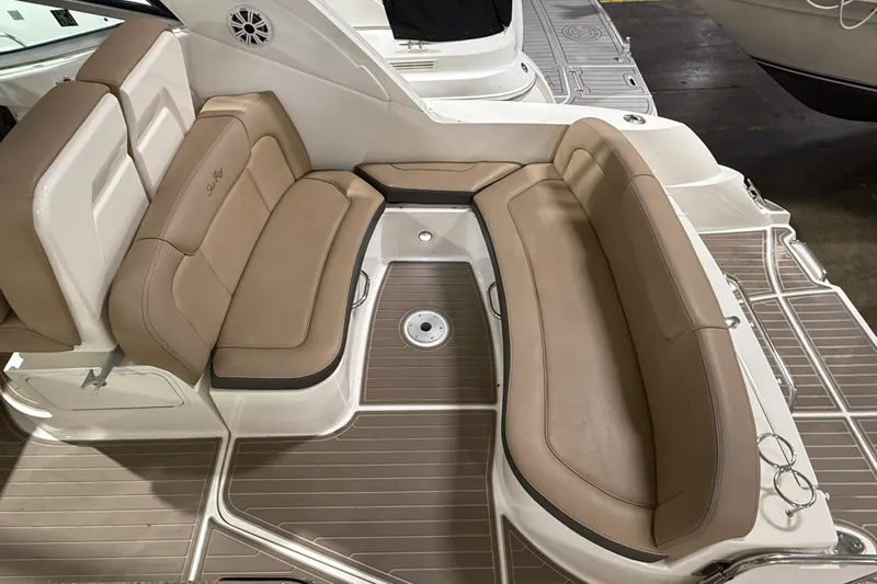  Yacht Photos Pics Luxurious seating area on a 2017 Sea Ray Sundancer 330 boat.