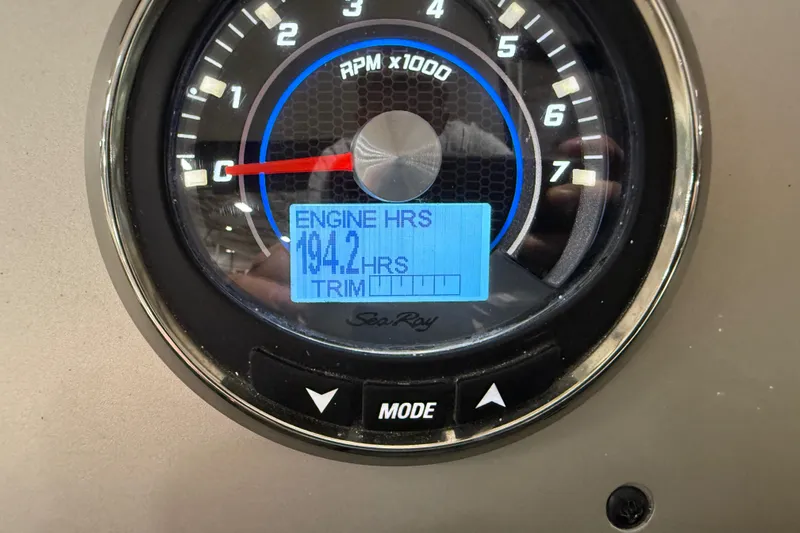  Yacht Photos Pics Close-up of 2017 Sea Ray Sundancer 330 tachometer showing 194.2 engine hours.