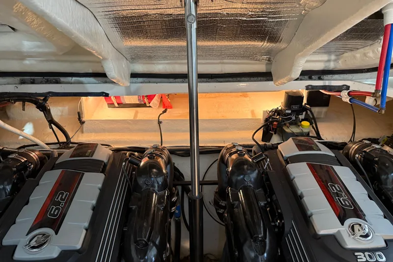  Yacht Photos Pics Engine compartment of 2017 Sea Ray Sundancer 330 with dual 6.2L engines.