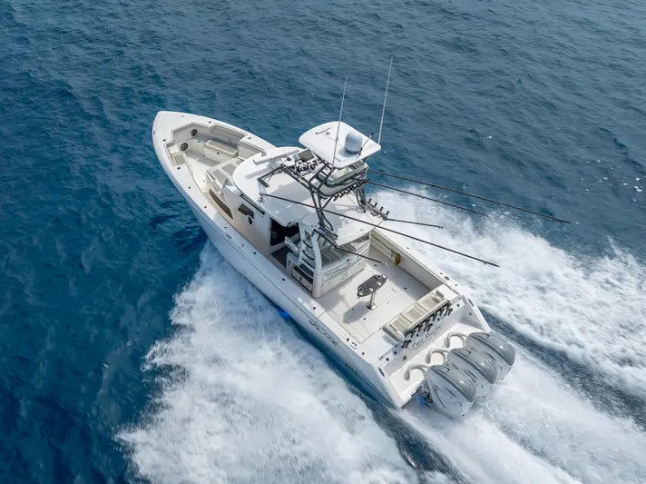 Two Roads Yacht Photos Pics 2021 Solace 41CS boat cruising on open water, showcasing powerful engines and sleek design.