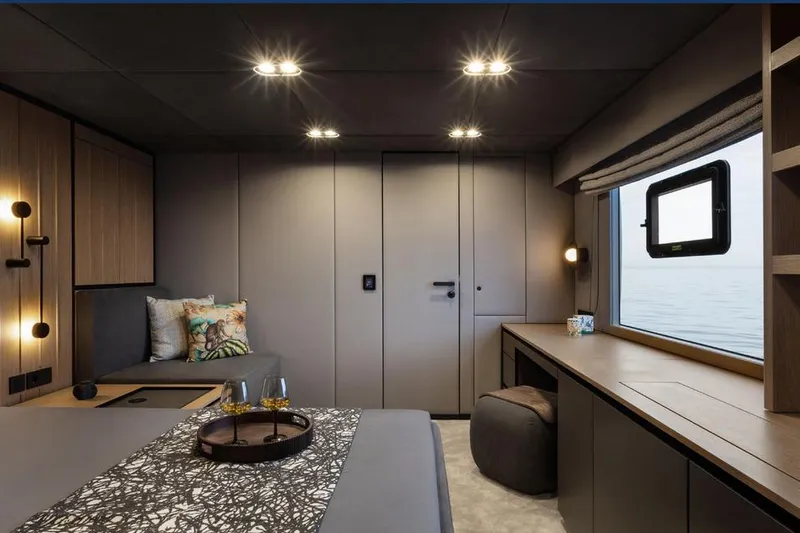  Yacht Photos Pics Luxurious interior of 2025 Sunreef Yachts 80 Eco, featuring modern design and ocean view.