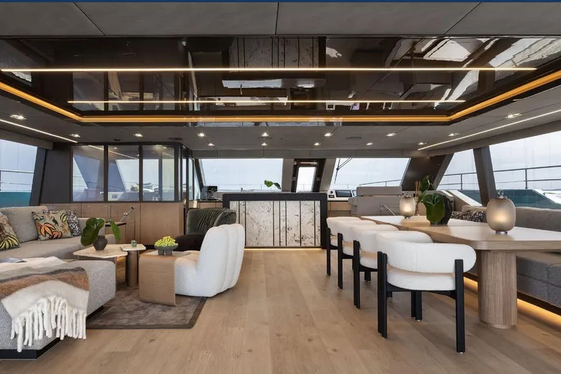  Yacht Photos Pics Luxurious interior of 2025 Sunreef Yachts 80 Eco, featuring modern design and elegant furnishings.