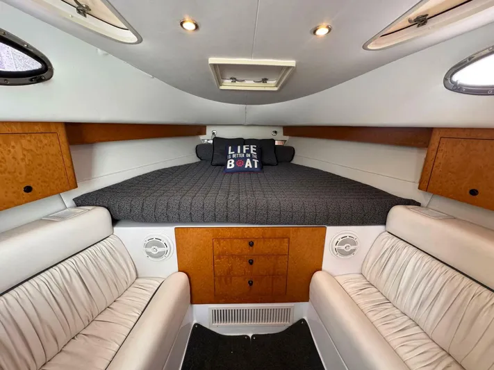  Yacht Photos Pics Interior cabin of 2008 Donzi 38 ZSF boat with cozy bed and seating.